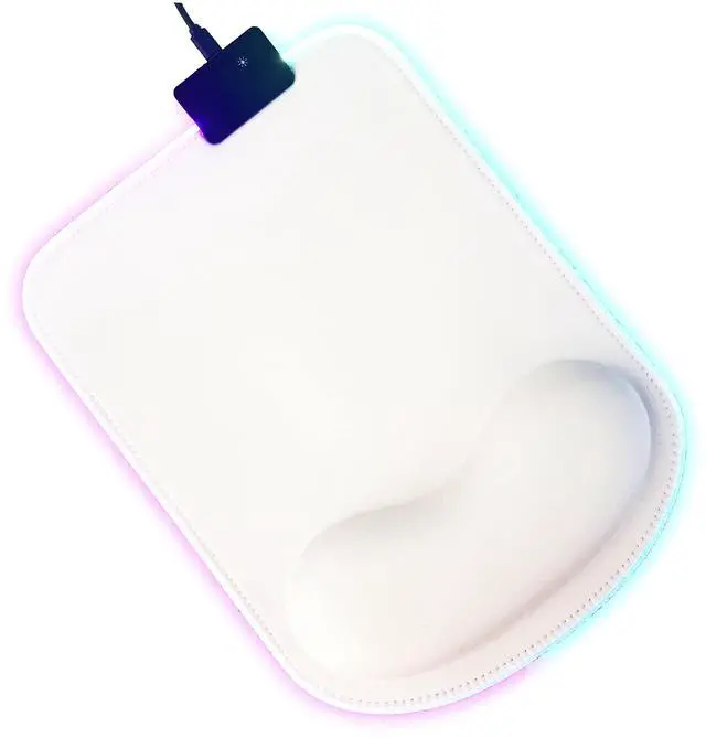 Main image of RGB LED Wrist Support Mouse Pad with 13 Lighting Modes, Anti-Slip Rubber Base, Pain Relief Ergonomic Gaming/Office/Home Mouse Pad, 11.8 x 8.5 in (White)