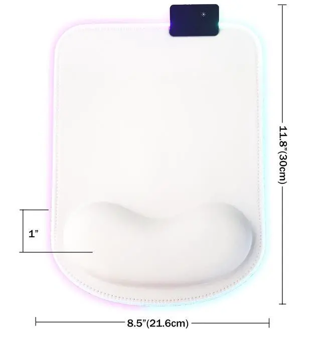 Alt view image 7 of 7 - RGB LED Wrist Support Mouse Pad with 13 Lighting Modes, Anti-Slip Rubber Base, Pain Relief Ergonomic Gaming/Office/Home Mouse Pad, 11.8 x 8.5 in (White)