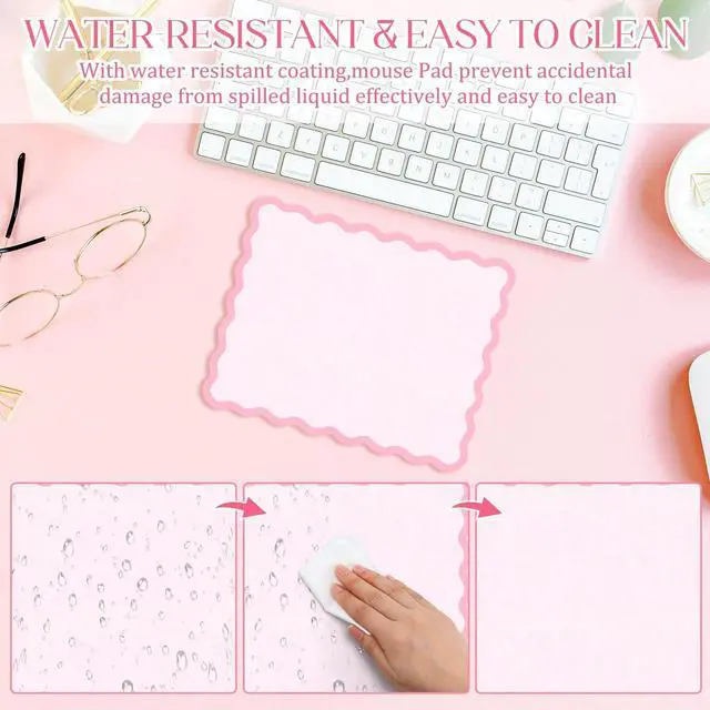 Alt view image 4 of 7 - Small Cute Kawaii Mouse Pad Pink Scalloped Mousepad - 9.8 x 7.9 Inches Non-Slip Rubber Base with Waterproof Fabric Surface, Computer Accessories for Travel, Desk, Office, Gaming & Home Decor