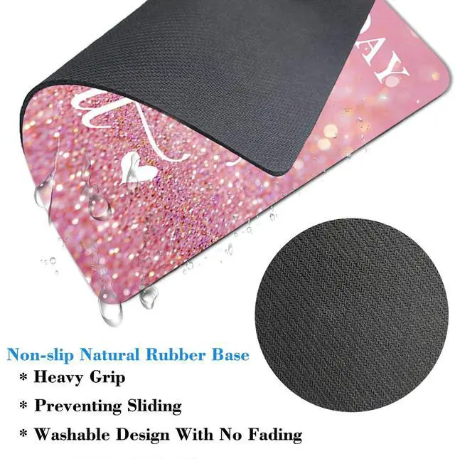 Alt view image 4 of 6 - Inspirational Quote Mouse Pad - Begin Each Day with a Grateful Heart, Pink Glitter Cute Desk Mat for Girl/Women Motivational Non-Slip Mousepad Office Accessory