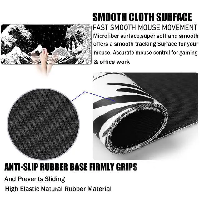 Alt view image 3 of 7 - Extra Large Mouse Pad, Gaming Mouse Pad, Waterproof Extra Large Mousepad with Stitched Edges, Non-Slip Base Keyboard Pad for Gamer, Office & Home, 31.5 x 15.8, Dragon