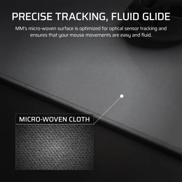 Alt view image 3 of 7 - MM Anti-Fray Cloth Gaming Mouse Pad XXL (930 x 400mm), Precision Micro-Woven Surface, Non-Slip Natural Rubber Base, Stitched Edges Gray