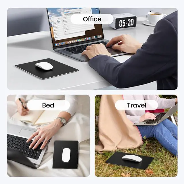 Alt view image 4 of 7 - Hard Metal Mouse Pad for Desk, Aluminum Solid Mouse Pad for Magic Mouse and Pro/Air with Stable Rubber Base, Firm Mousepad for Travel and Home Office (Black)