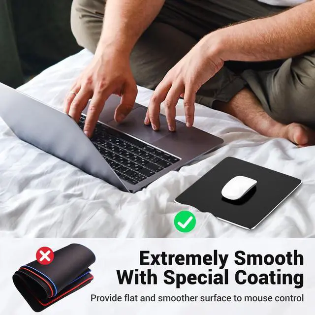 Alt view image 3 of 7 - Hard Metal Mouse Pad for Desk, Aluminum Solid Mouse Pad for Magic Mouse and Pro/Air with Stable Rubber Base, Firm Mousepad for Travel and Home Office (Black)