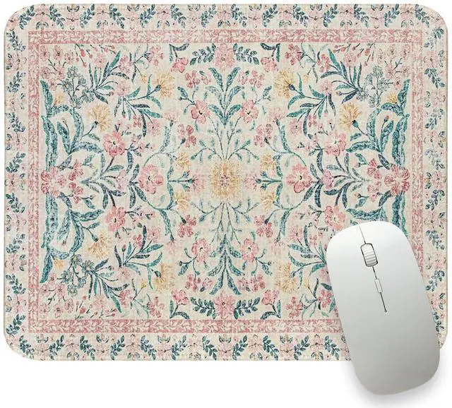 Main image of Rug Mouse Pad Cute, Boho Mouse Pads, Vintage Flroal Mouse Pad, Retro Pink Small Mousepad, Rectangle Flower Travel Carpet Computer Mouse Pads, Cute Mousepad Boho Mousepads for Women 10.2x8.2