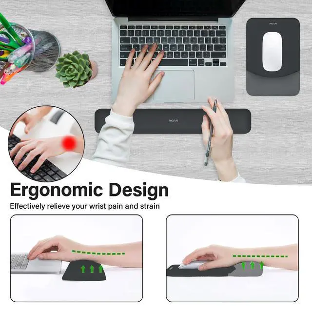 Alt view image 2 of 7 - Wrist Rest Support for Mouse Pad&Keyboard Set, Rectangular Ergonomic Mousepad Non-Slip Base Home/Office Pain Relief&Easy Typing Pad with Neoprene Cloth&Raised Silicone Lining, Slate Gray