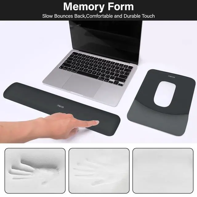 Alt view image 4 of 7 - Wrist Rest Support for Mouse Pad&Keyboard Set, Rectangular Ergonomic Mousepad Non-Slip Base Home/Office Pain Relief&Easy Typing Pad with Neoprene Cloth&Raised Silicone Lining, Slate Gray