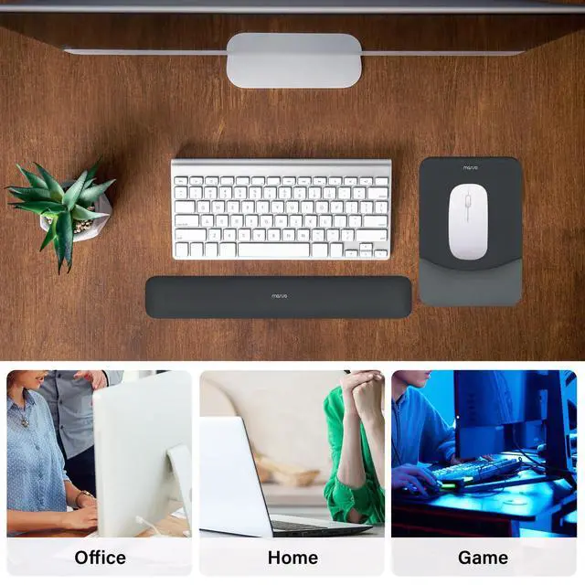 Alt view image 6 of 7 - Wrist Rest Support for Mouse Pad&Keyboard Set, Rectangular Ergonomic Mousepad Non-Slip Base Home/Office Pain Relief&Easy Typing Pad with Neoprene Cloth&Raised Silicone Lining, Slate Gray
