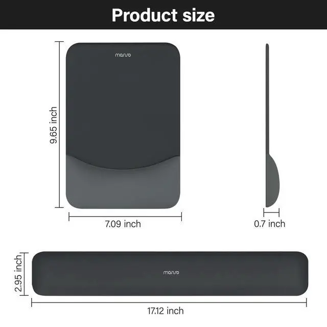 Alt view image 7 of 7 - Wrist Rest Support for Mouse Pad&Keyboard Set, Rectangular Ergonomic Mousepad Non-Slip Base Home/Office Pain Relief&Easy Typing Pad with Neoprene Cloth&Raised Silicone Lining, Slate Gray