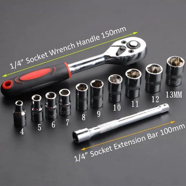 Alt view image 5 of 7 - Socket Wrench Set 12-Piece 1/4 Inch Drive