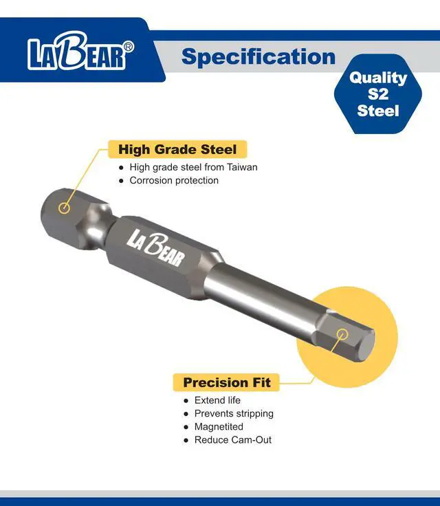 Alt view image 3 of 5 - 10-Piece SAE Allen Wrench Drill Bit Set, 2-Inch S2 Steel Hex Bits