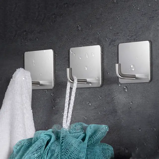 Alt view image 4 of 7 - 4 Pack Adhesive Wall Hooks, Stainless Steel Heavy Duty Hooks
