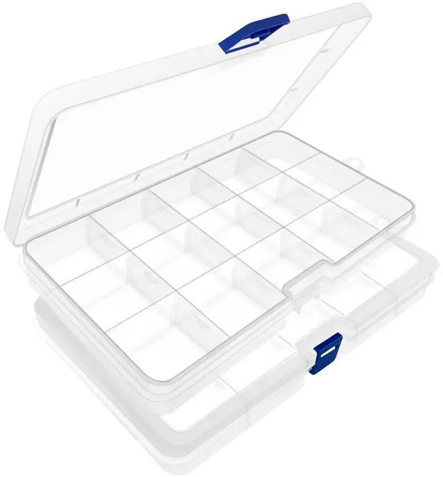 Main image of Plastic Organizer Storage Box Adjustable Divider 15 Grids, 2 Pack