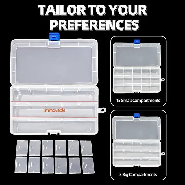Alt view image 3 of 6 - Plastic Organizer Storage Box Adjustable Divider 15 Grids, 2 Pack