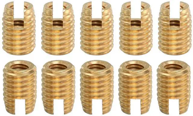 Main image of Self Tapping Threaded Inserts, 10pcs M6-1 Female to M10-1.5 Male Brass Slotted Thread Repair Inserts Nuts, 14mm Long