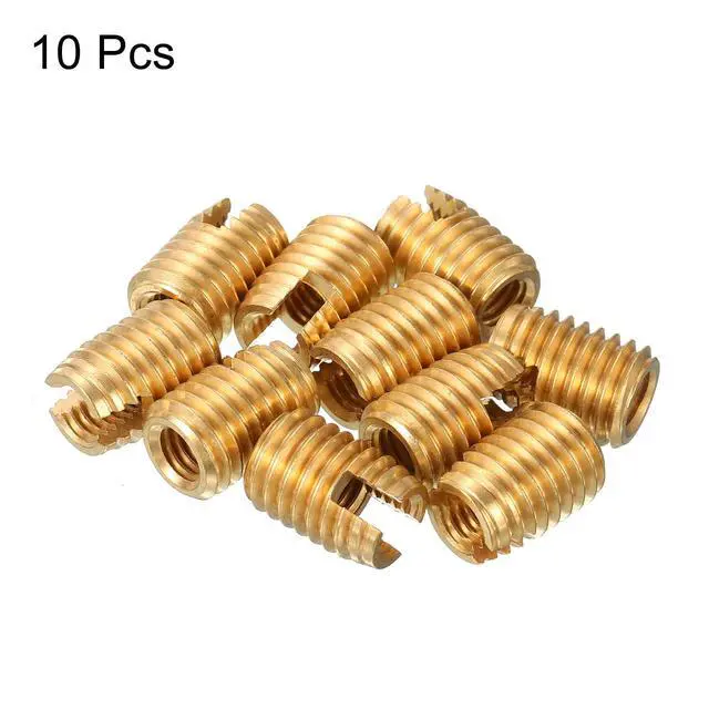 Alt view image 3 of 6 - Self Tapping Threaded Inserts, 10pcs M6-1 Female to M10-1.5 Male Brass Slotted Thread Repair Inserts Nuts, 14mm Long