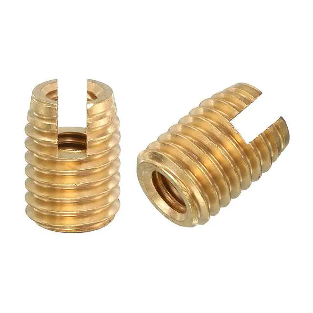 Alt view image 4 of 6 - Self Tapping Threaded Inserts, 10pcs M6-1 Female to M10-1.5 Male Brass Slotted Thread Repair Inserts Nuts, 14mm Long
