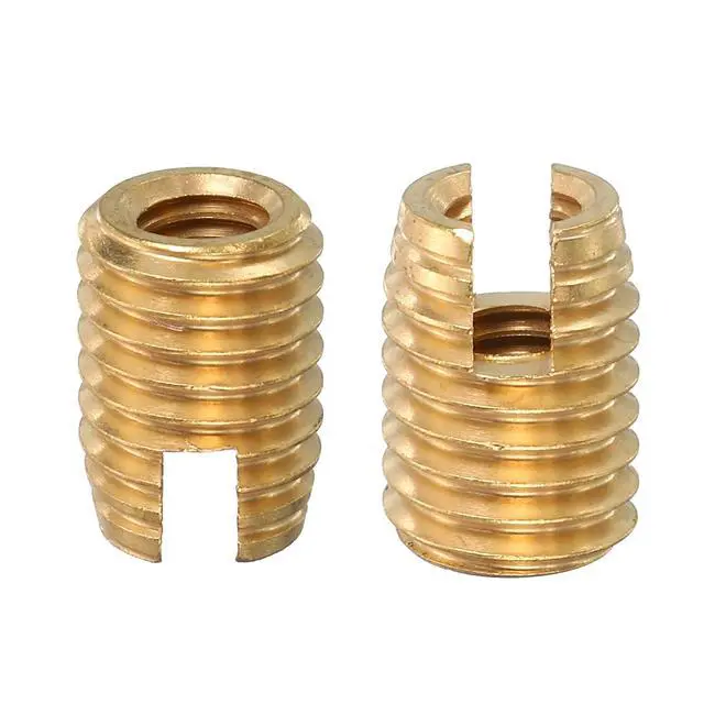 Alt view image 5 of 6 - Self Tapping Threaded Inserts, 10pcs M6-1 Female to M10-1.5 Male Brass Slotted Thread Repair Inserts Nuts, 14mm Long
