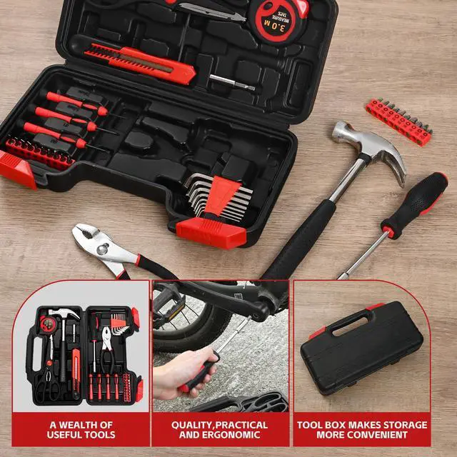 Alt view image 3 of 7 - 39-Piece Basic Household Tool Set, Red Hand Kit With Storage Case