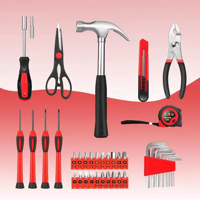 Alt view image 4 of 7 - 39-Piece Basic Household Tool Set, Red Hand Kit With Storage Case