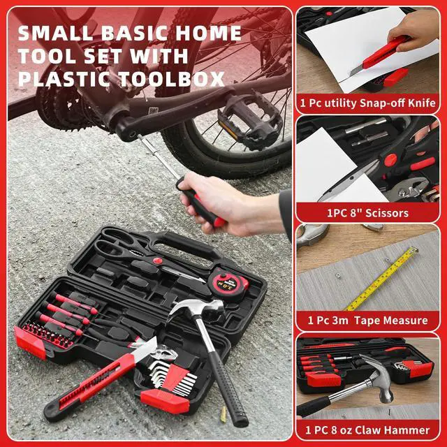 Alt view image 6 of 7 - 39-Piece Basic Household Tool Set, Red Hand Kit With Storage Case