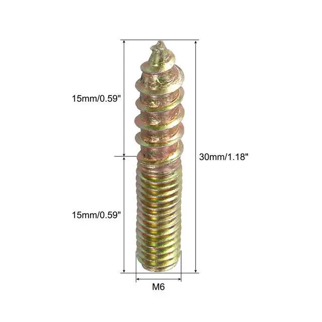 Alt view image 2 of 4 - M6 Hanger Bolts Length 1-1/8"(30mm) Double Headed Bolts Self-Tapping Screw 6mm Wood Joint Furniture Legs 40pcs
