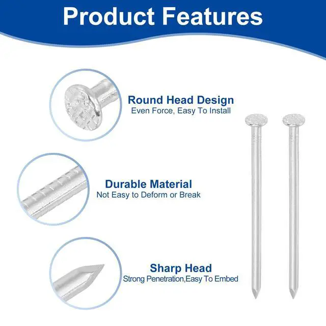 Alt view image 4 of 6 - 50Pcs Small Hardware Nails, 8D x 2-1/2" 304 Stainless Steel Round Head Nail Common Finishing Nail for Household Woodworking Picture Hanging DIY Projects, Silver