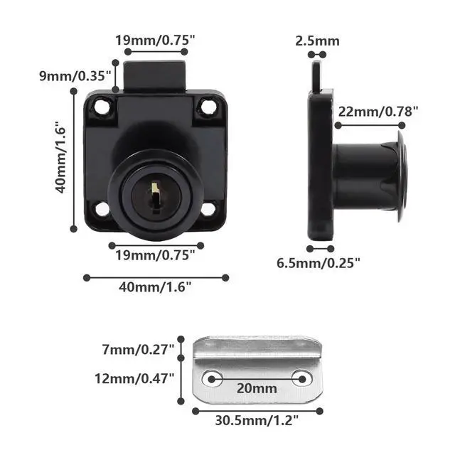 Alt view image 2 of 7 - 2 PCS Cylinder Cupboard Drawer Lock With Keys (0.75inch/19MM Opening Diameter), Furniture Hardware Lock for Cabinet, Household Office Mailbox (Black)