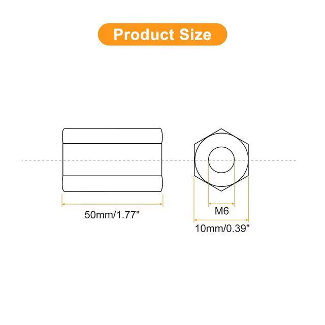 Alt view image 2 of 5 - M6 x 1-Pitch 50mm Length Coupling Nuts, 8pcs 304 Stainless Steel Metric Hex Rod Coupling Nuts