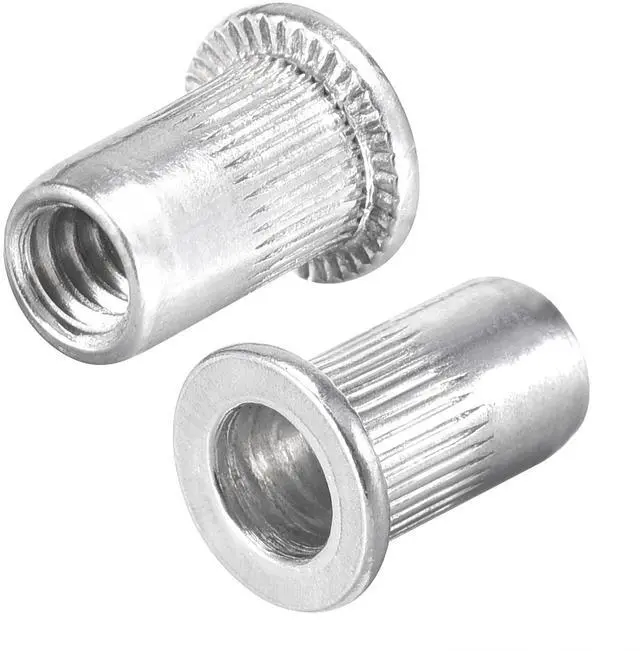 Main image of #6-32 Rivet Nuts Aluminium Alloy Knurled Flat Head Threaded Insert Nut Silver 25pcs