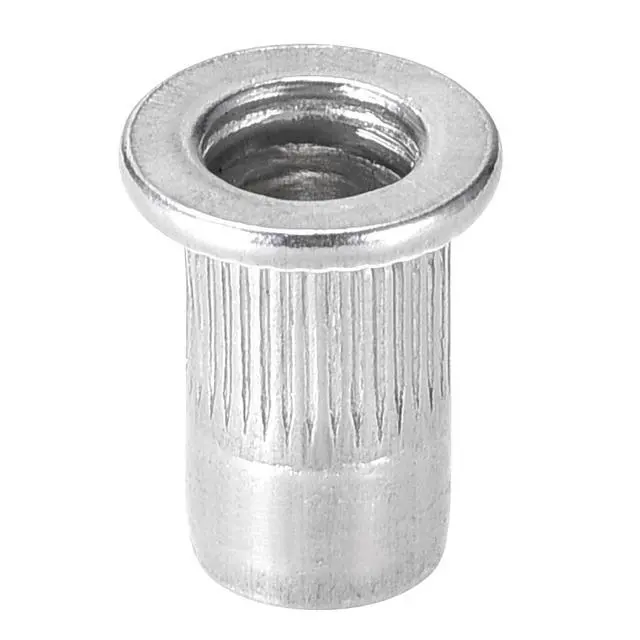 Alt view image 4 of 5 - #6-32 Rivet Nuts Aluminium Alloy Knurled Flat Head Threaded Insert Nut Silver 25pcs
