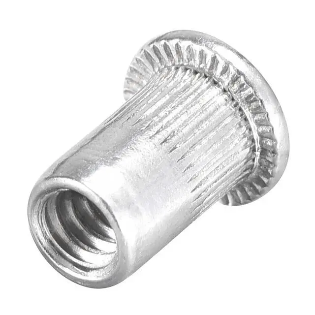 Alt view image 5 of 5 - #6-32 Rivet Nuts Aluminium Alloy Knurled Flat Head Threaded Insert Nut Silver 25pcs