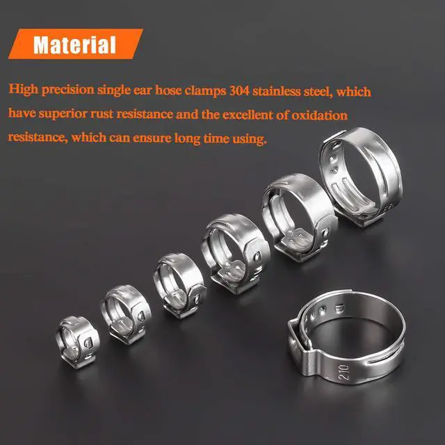 Alt view image 2 of 6 - 40 Pieces 6-7mm 304 Stainless Steel Single Ear Hose Clamps