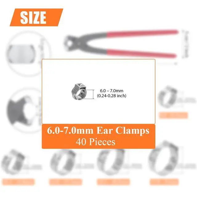 Alt view image 3 of 6 - 40 Pieces 6-7mm 304 Stainless Steel Single Ear Hose Clamps