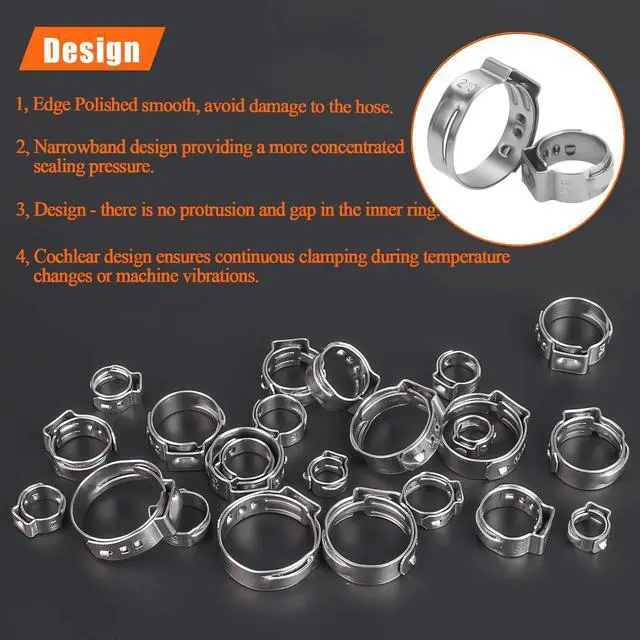 Alt view image 4 of 6 - 40 Pieces 6-7mm 304 Stainless Steel Single Ear Hose Clamps