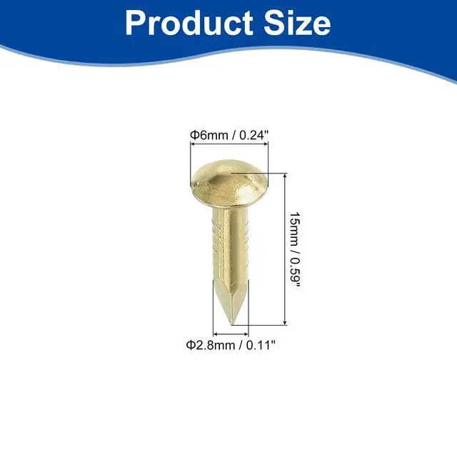 Alt view image 2 of 6 - 200Pcs Small Hardware Nails, 2.8 x 15mm Brass Round Head Nail Common Finishing Nail for Household Woodworking Picture Hanging DIY Projects, Gold