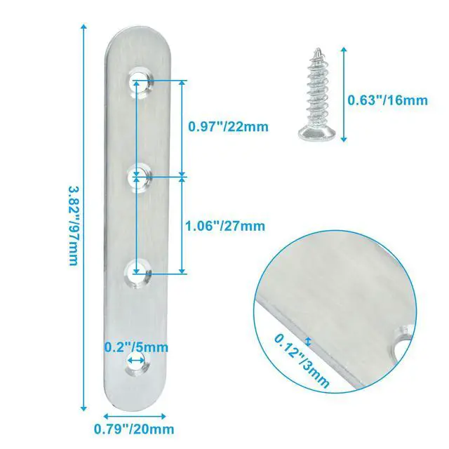 Alt view image 3 of 5 - 8 Pack 4 Inch Stainless Steel Flat Plate Straight Bracket