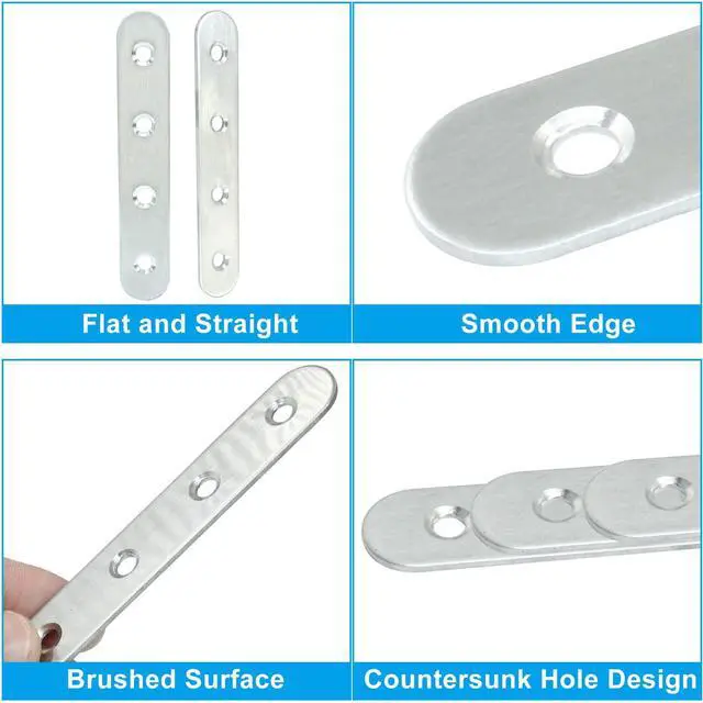 Alt view image 2 of 5 - 8 Pack 4 Inch Stainless Steel Flat Plate Straight Bracket