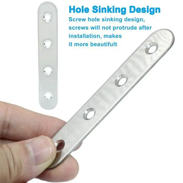 Alt view image 4 of 5 - 8 Pack 4 Inch Stainless Steel Flat Plate Straight Bracket