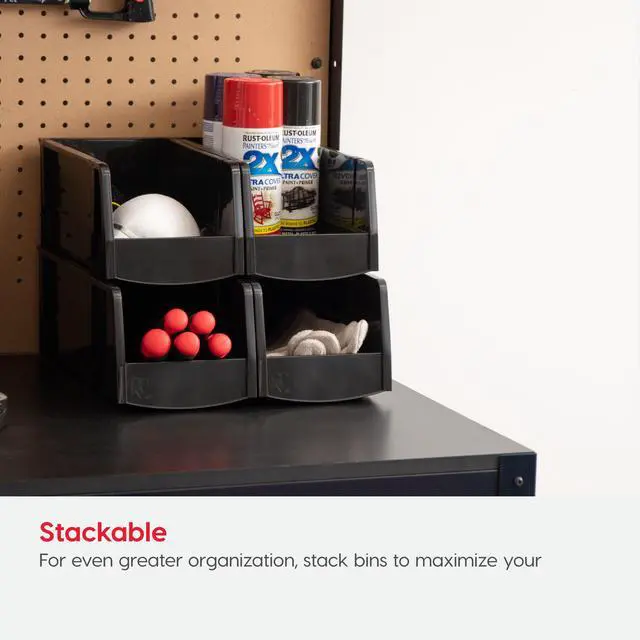 Alt view image 7 of 7 - 8-Pack, Small Stackable Storage Bins, Black