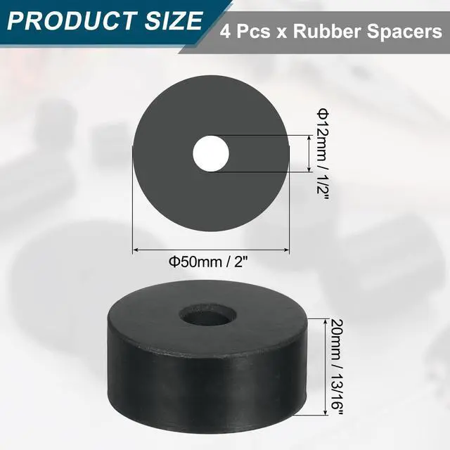 Alt view image 2 of 6 - 4Pcs Thick Rubber Spacer, 2 Inch OD x 1/2 Inch ID x 13/16 Inch Thickness Round Rubber Bushings Anti Vibration Flat Spacer Washers for Home Industrial Machinery