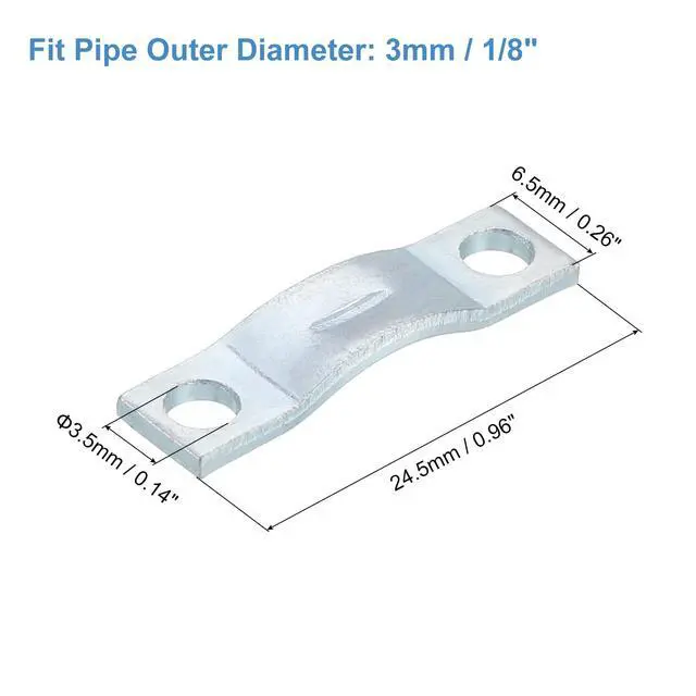 Alt view image 2 of 7 - 25Pcs Rigid Pipe Strap Fit M3 (1/8") Tube OD, 2 Holes Carbon Steel Tension Tube Clamp, U Bracket Tube Clip for Pipe or Cable Fixing, Silver