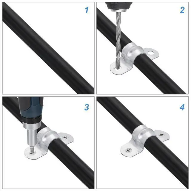 Alt view image 6 of 7 - 25Pcs Rigid Pipe Strap Fit M3 (1/8") Tube OD, 2 Holes Carbon Steel Tension Tube Clamp, U Bracket Tube Clip for Pipe or Cable Fixing, Silver
