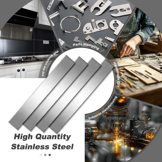 Alt view image 4 of 6 - 10 Pcs 304 Stainless Steel Strips Brushed Strip Metal Strip Trim Strip Finishing Shim Sheet Filler Stock Gap 0.02'' Thickness,12'' Length for Kitchen DIY Craft(1.5" Width,Self-Adhesive)