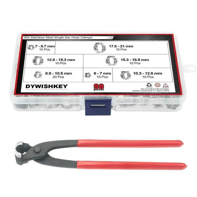 Alt view image 5 of 7 - 304 Stainless Steel Single Ear Hose Clamps with Pincers Kit (90 PCS)