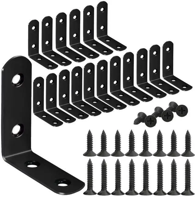 Main image of 18-Pack L Shape Corner Brackets, Stainless Steel Metal Angle Braces for Wood Furniture, Heavy Duty Black 2 inch Shelf Bracket with Long Screws for Household Project (L Shape Black)