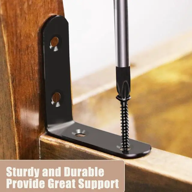 Alt view image 2 of 6 - 18-Pack L Shape Corner Brackets, Stainless Steel Metal Angle Braces for Wood Furniture, Heavy Duty Black 2 inch Shelf Bracket with Long Screws for Household Project (L Shape Black)