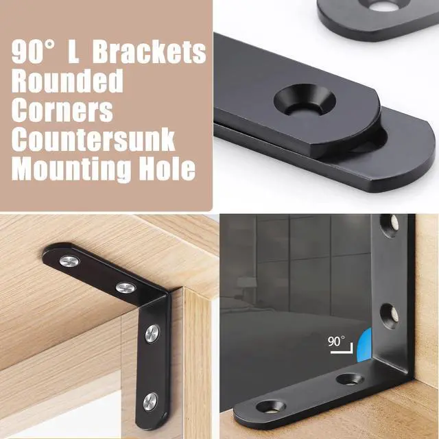 Alt view image 5 of 6 - 18-Pack L Shape Corner Brackets, Stainless Steel Metal Angle Braces for Wood Furniture, Heavy Duty Black 2 inch Shelf Bracket with Long Screws for Household Project (L Shape Black)