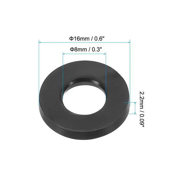 Alt view image 2 of 6 - M8 Rubber Flat Washer, 120 Pack 8mm ID 16mm OD 2.2mm Thick Sealing Spacer Gasket Ring for Faucet Pipe Water Hose Fastener Bolt, Black