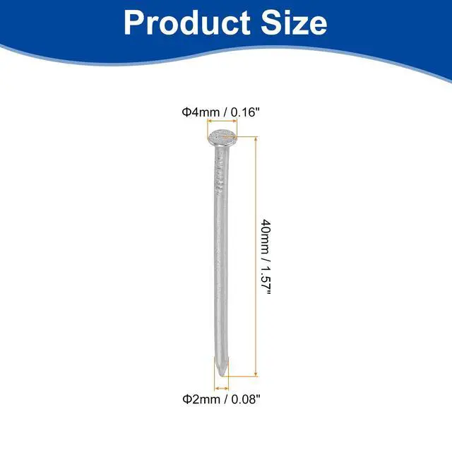 Alt view image 2 of 6 - 200Pcs Small Hardware Nails, 2 x 40mm Carbon Steel Round Head Nail Common Finishing Nail for Household Woodworking Picture Hanging DIY Projects, Silver Grey